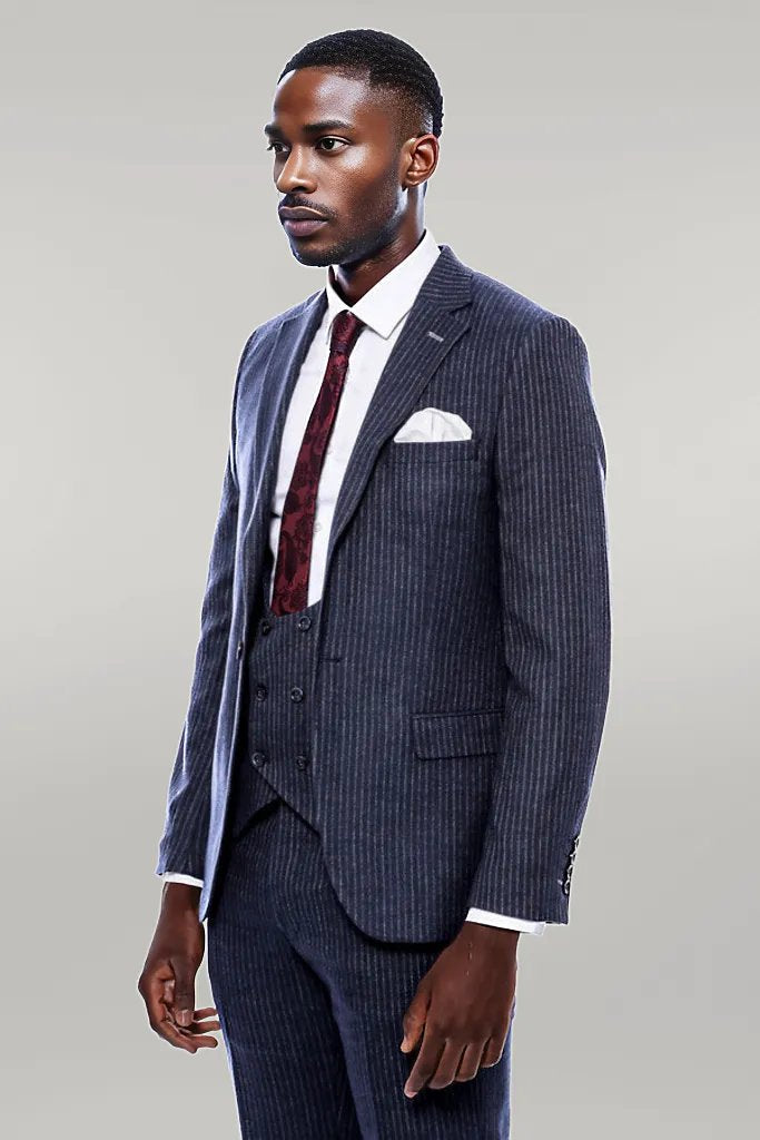 WSS Striped Navy Double Breasted Suit  - Singen