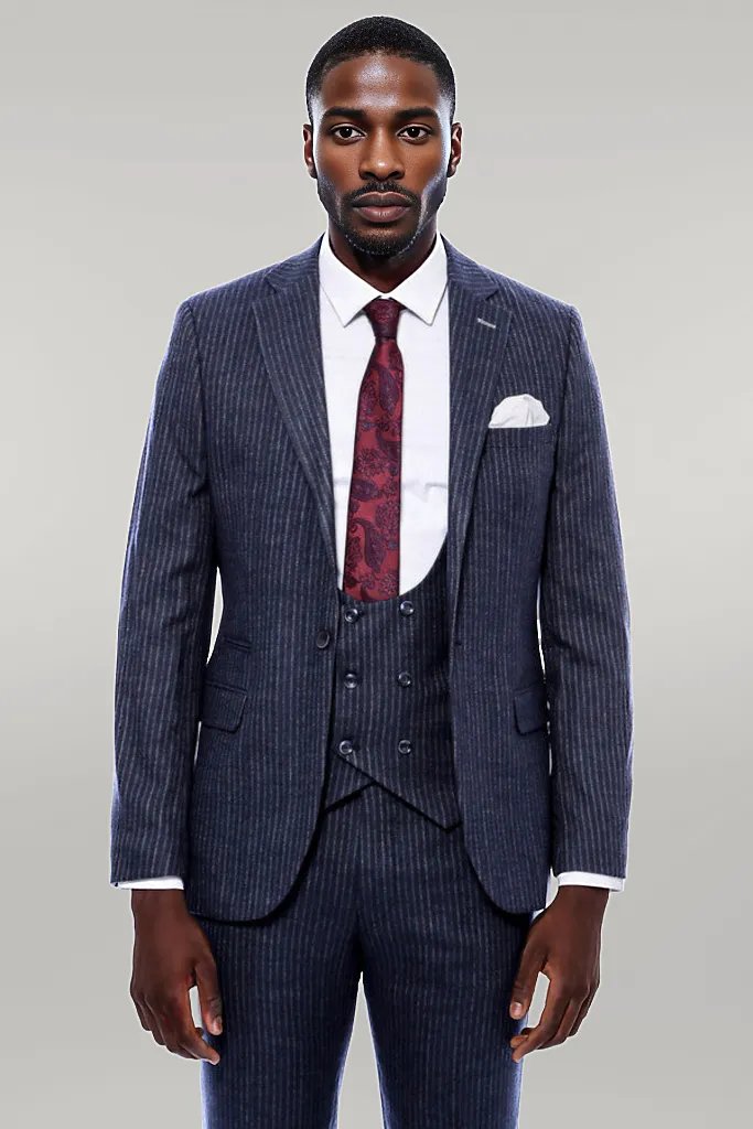 WSS Striped Navy Double Breasted Suit  - Singen
