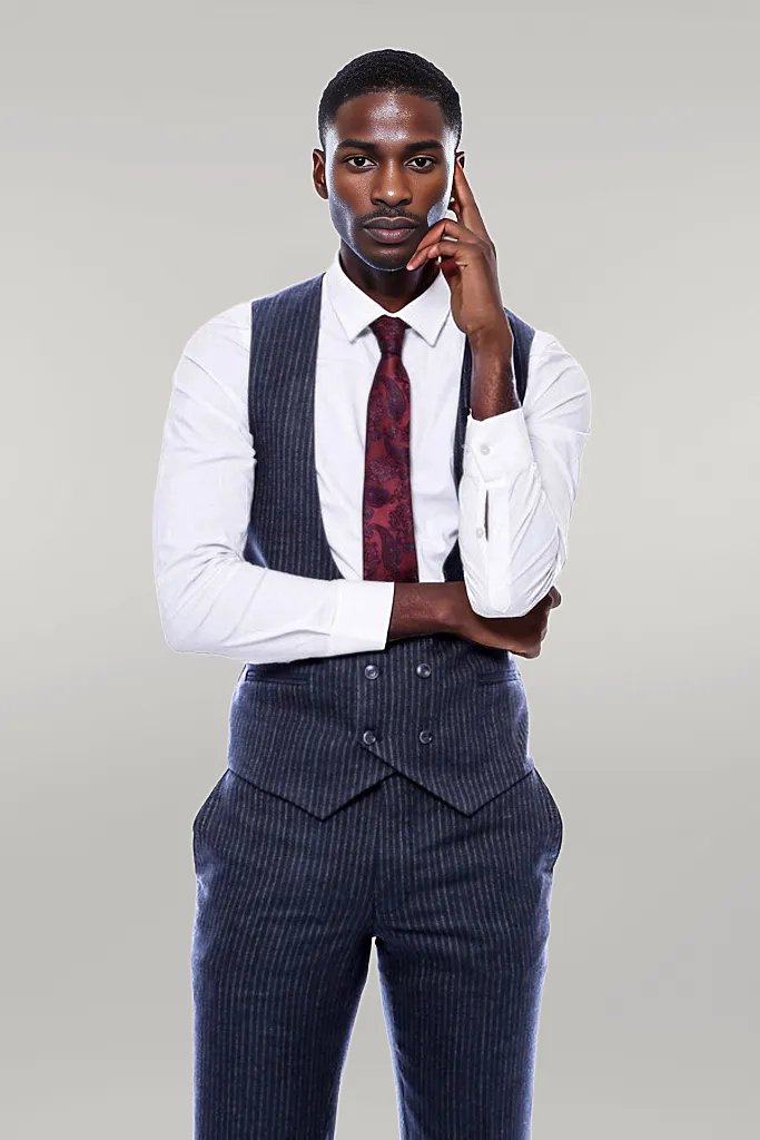 WSS Striped Navy Double Breasted Suit  - Singen