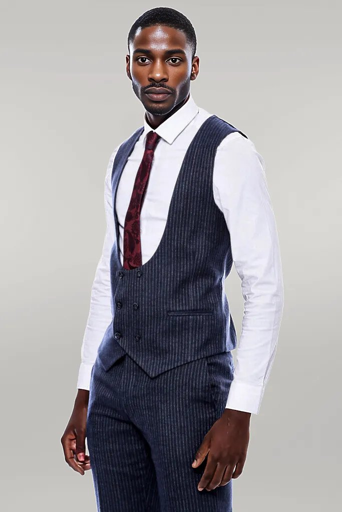 WSS Striped Navy Double Breasted Suit  - Singen