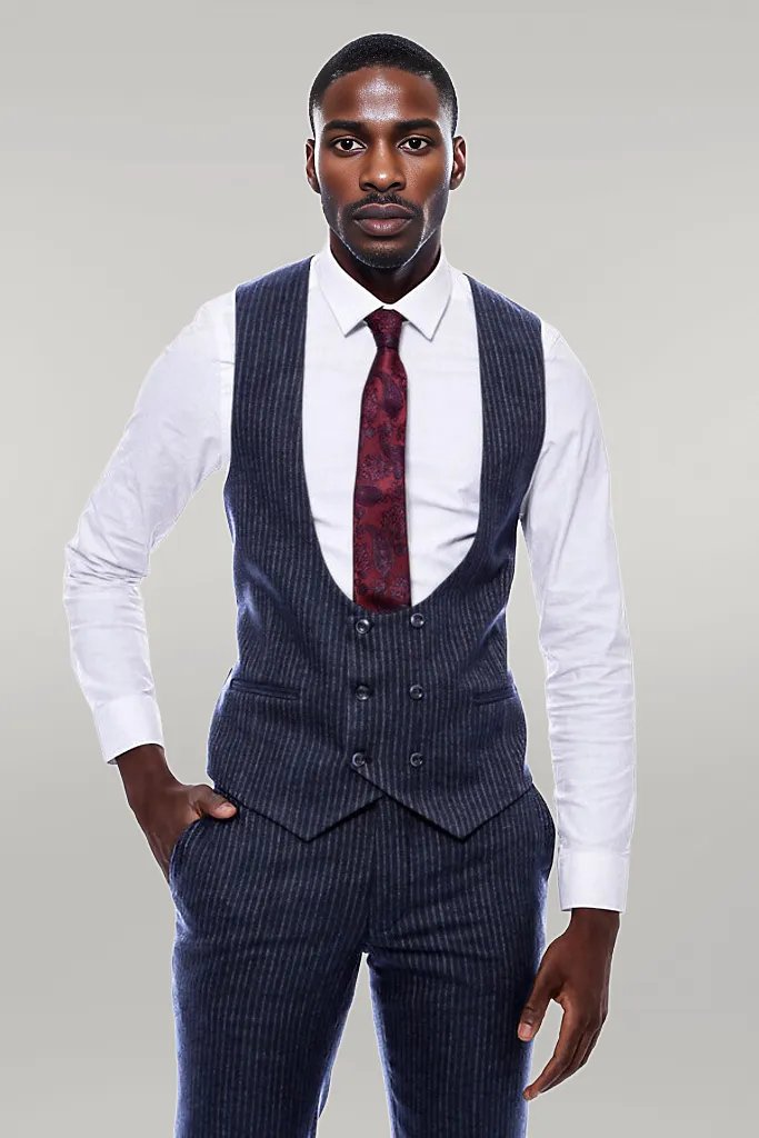 WSS Striped Navy Double Breasted Suit  - Singen