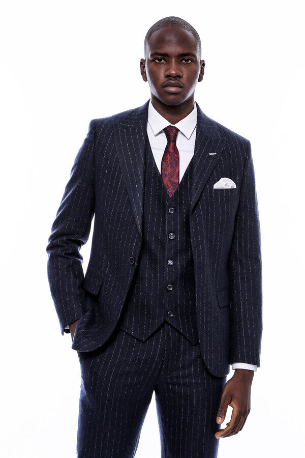 WSS Striped Navy Vested Suit  - Kampen