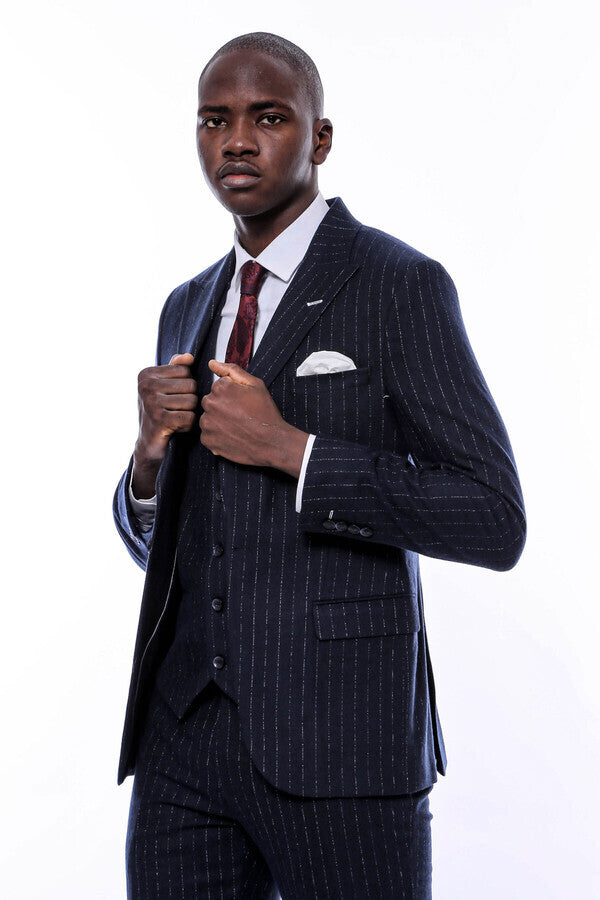 WSS Striped Navy Vested Suit  - Kampen