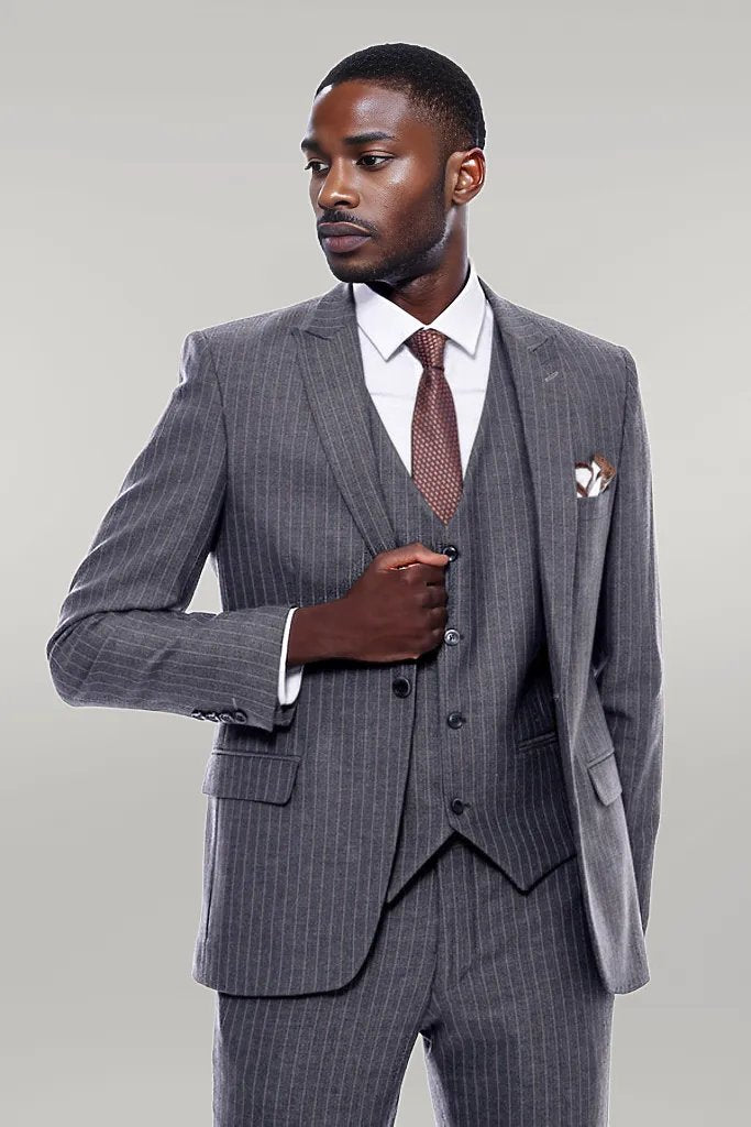 WSS Striped Slim Fit Antracite Men Suit  - Singen