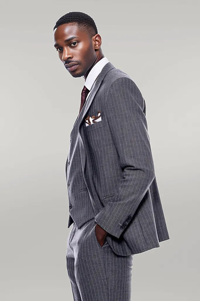 WSS Striped Slim Fit Antracite Men Suit  - Singen