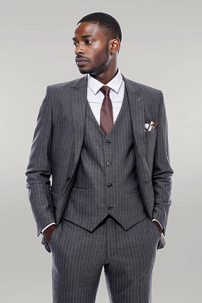 WSS Striped Slim Fit Antracite Men Suit  - Singen