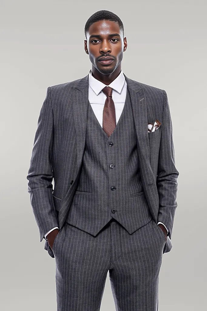 WSS Striped Slim Fit Antracite Men Suit  - Singen