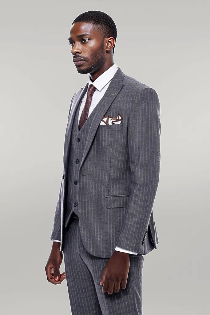 WSS Striped Slim Fit Antracite Men Suit  - Singen