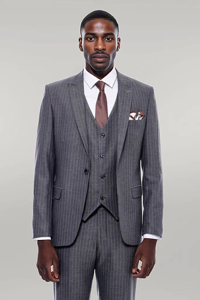 WSS Striped Slim Fit Antracite Men Suit  - Singen