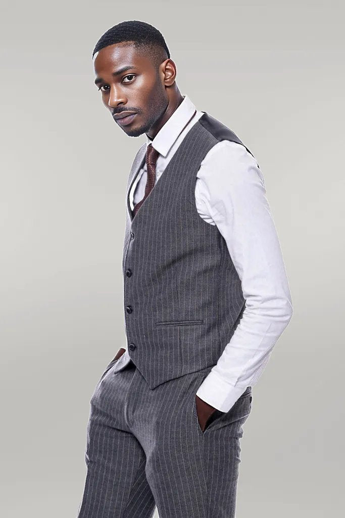 WSS Striped Slim Fit Antracite Men Suit  - Singen