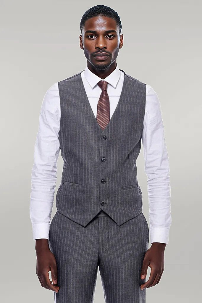 WSS Striped Slim Fit Antracite Men Suit  - Singen