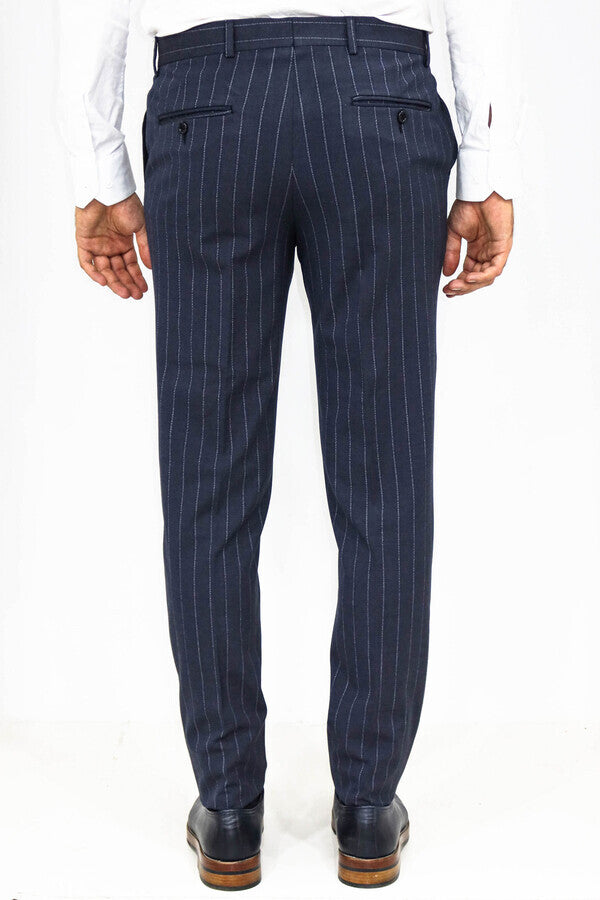 WSS Striped Slim Fit Navy Blue Men Pants  - Mieres