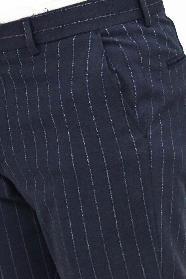 WSS Striped Slim Fit Navy Blue Men Pants  - Mieres