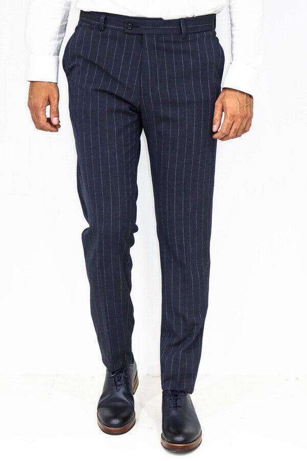 WSS Striped Slim Fit Navy Blue Men Pants  - Mieres