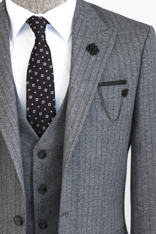 WSS Striped Vested Grey Men's Suit     - Guadalajara