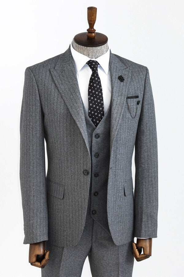 WSS Striped Vested Grey Men's Suit     - Guadalajara