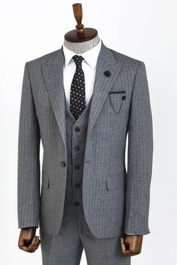 WSS Striped Vested Grey Men's Suit     - Guadalajara