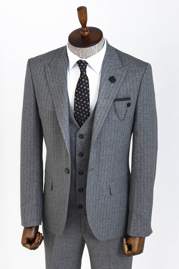 WSS Striped Vested Grey Men's Suit     - Guadalajara