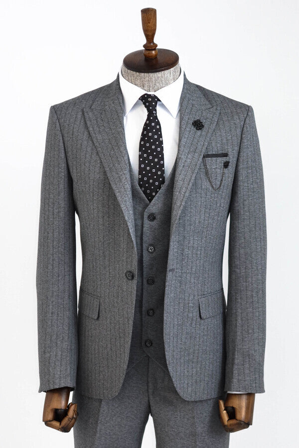 WSS Striped Vested Grey Men's Suit     - Guadalajara