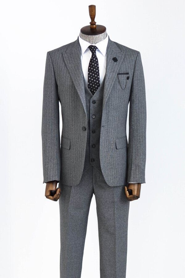WSS Striped Vested Grey Men's Suit     - Guadalajara