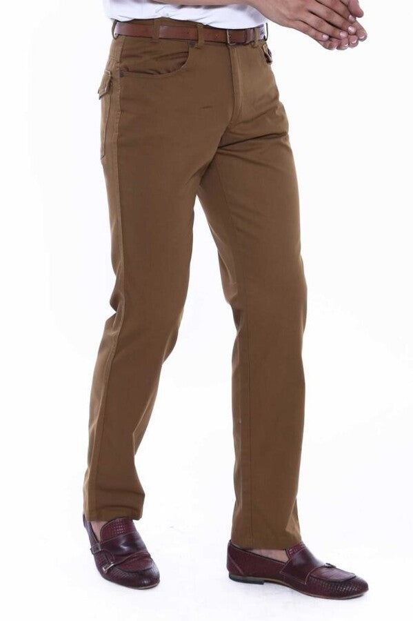 WSS Suede Flap Pockets Plain Cotton Brown Men Pants  - Wellington