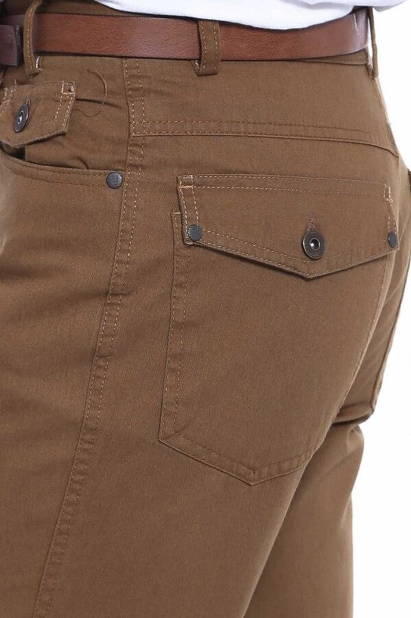 WSS Suede Flap Pockets Plain Cotton Brown Men Pants  - Wellington