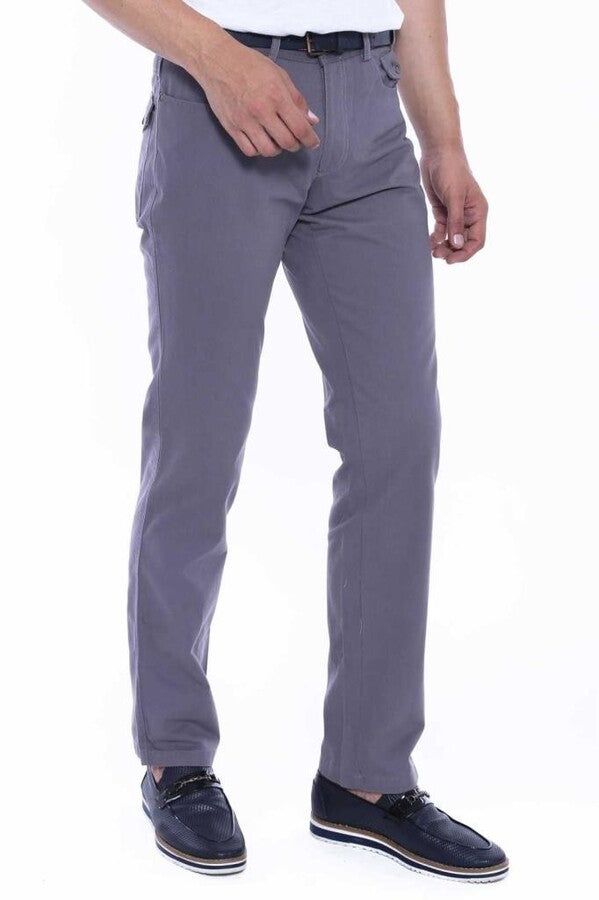 WSS Suede Flap Pockets Plain Cotton Grey Men Pants  - Cleveland Heights