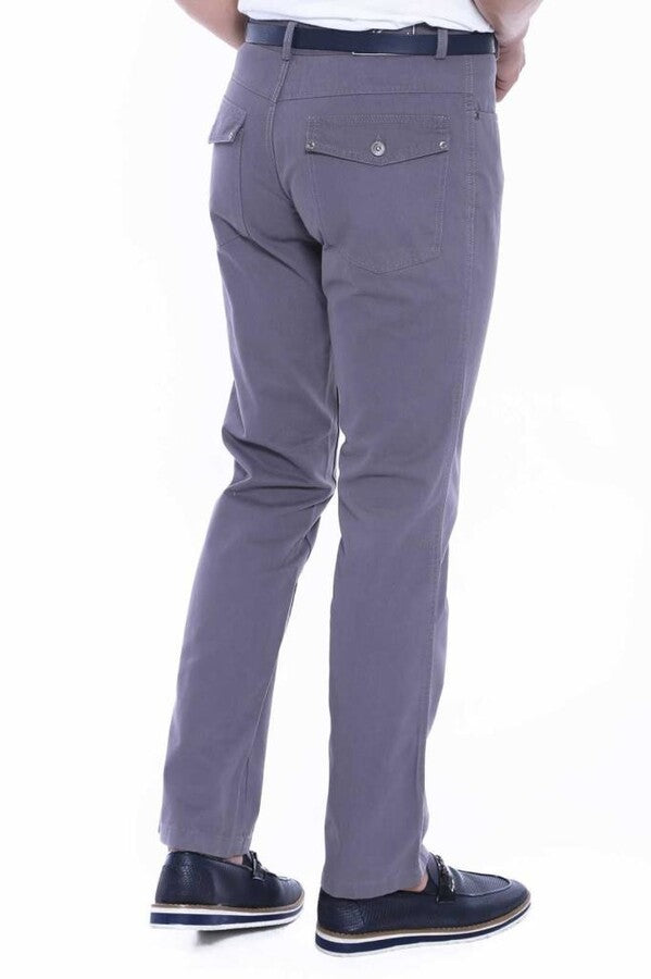 WSS Suede Flap Pockets Plain Cotton Grey Men Pants  - Cleveland Heights
