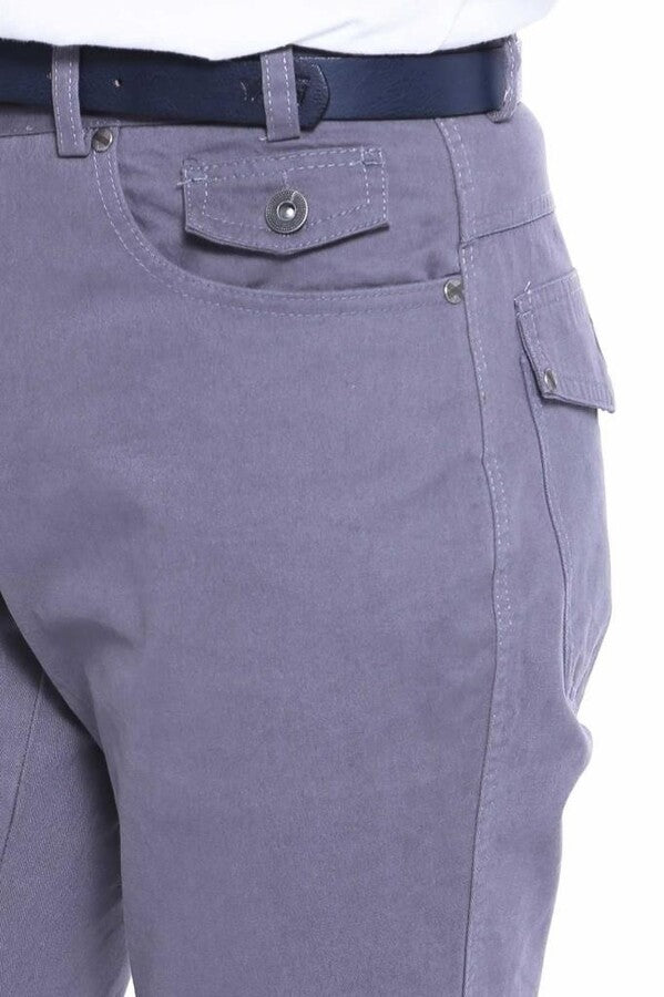 WSS Suede Flap Pockets Plain Cotton Grey Men Pants  - Cleveland Heights