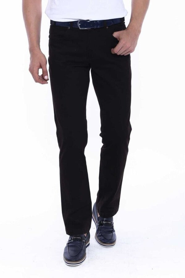 WSS Suede Flap Pockets Plain Dark Brown Men Pants  - Brovary