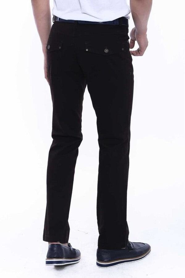 WSS Suede Flap Pockets Plain Dark Brown Men Pants  - Brovary