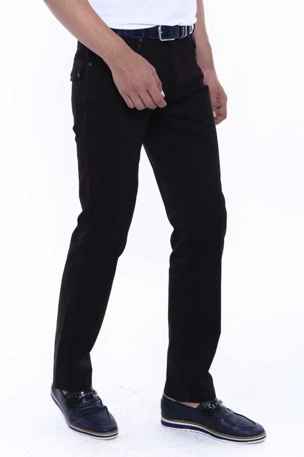 WSS Suede Flap Pockets Plain Dark Brown Men Pants  - Brovary