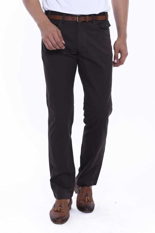 WSS Suede Pocket Flap Plain Cotton Dark Brown Men Trousers  - Bletchley
