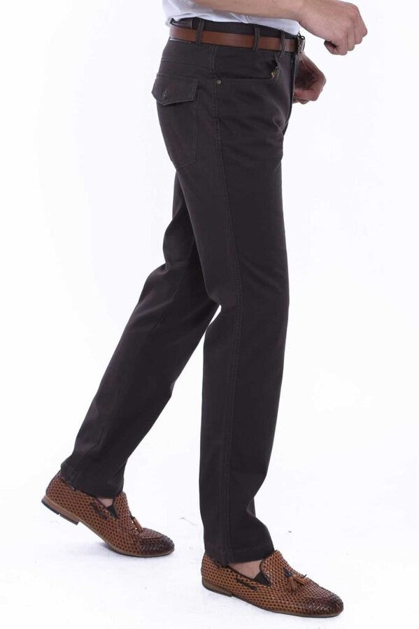 WSS Suede Pocket Flap Plain Cotton Dark Brown Men Trousers  - Bletchley