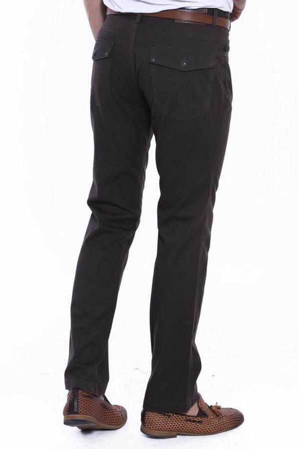 WSS Suede Pocket Flap Plain Cotton Dark Brown Men Trousers  - Bletchley
