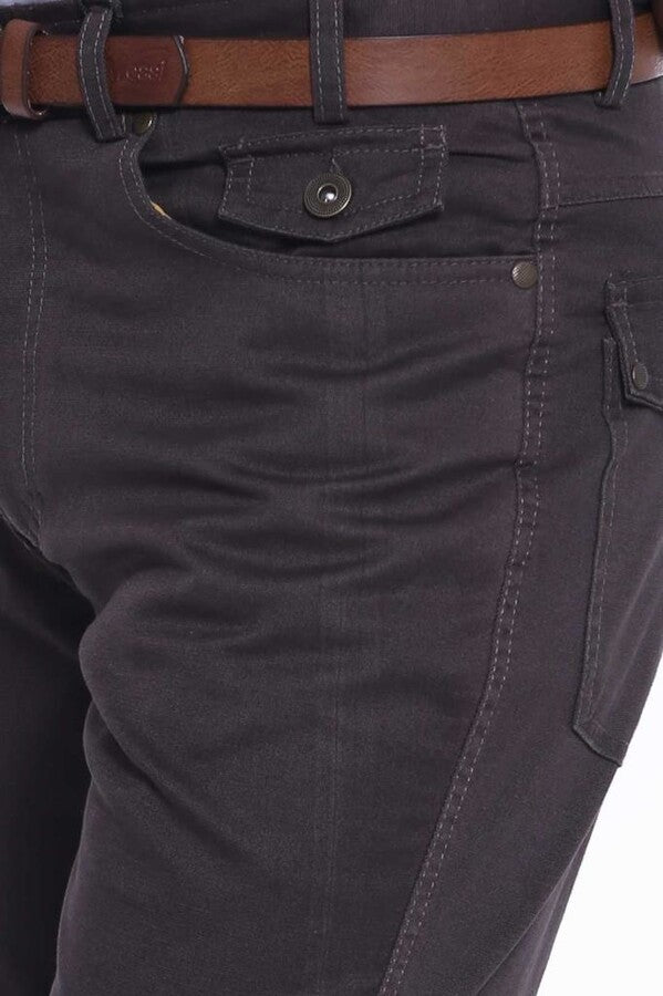 WSS Suede Pocket Flap Plain Cotton Dark Brown Men Trousers  - Bletchley