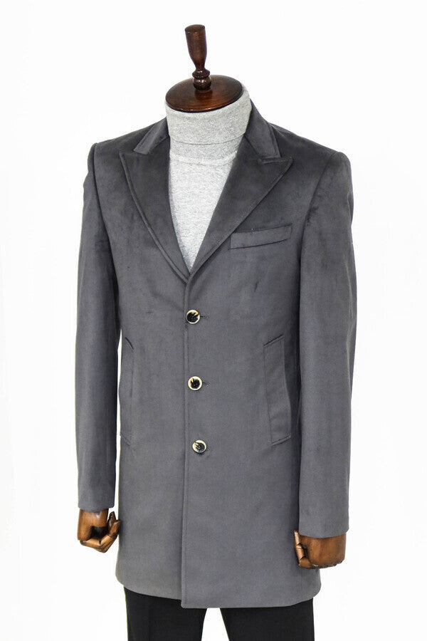 WSS Suede Slim Fit Long Grey Men Coat  - Battle Creek