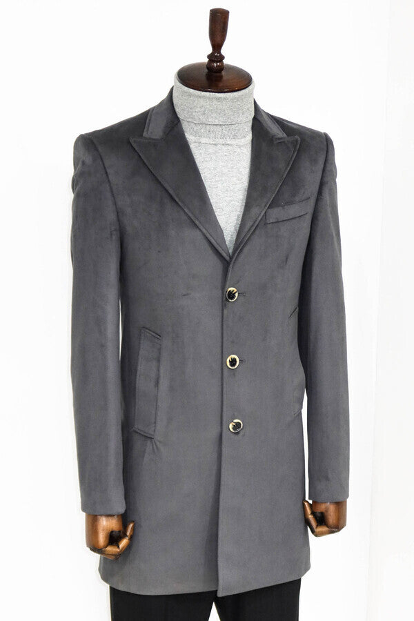 WSS Suede Slim Fit Long Grey Men Coat  - Battle Creek