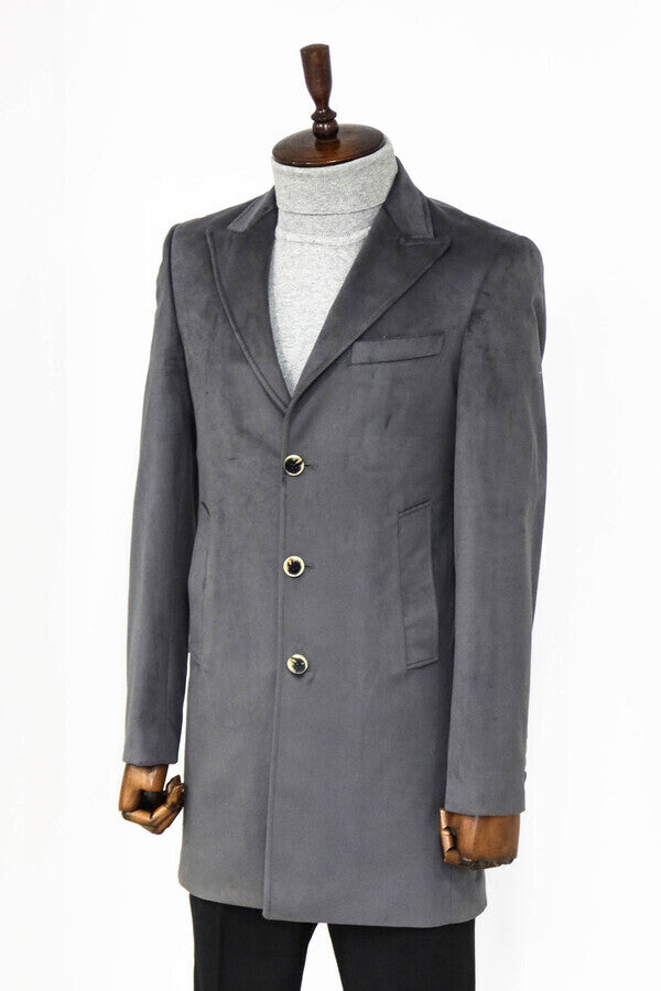 WSS Suede Slim Fit Long Grey Men Coat  - Battle Creek