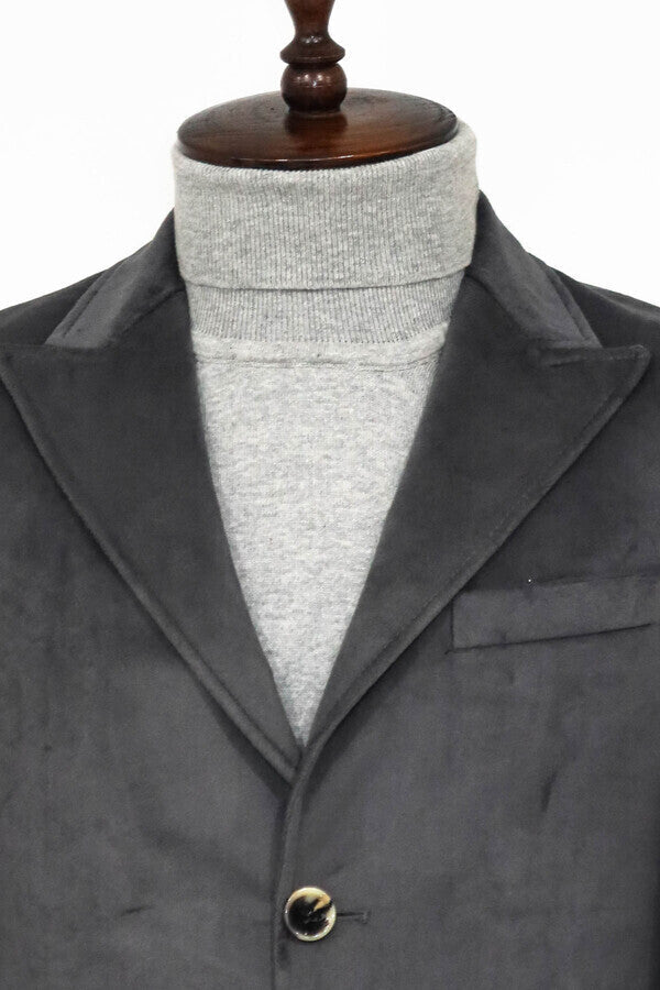 WSS Suede Slim Fit Long Grey Men Coat  - Battle Creek