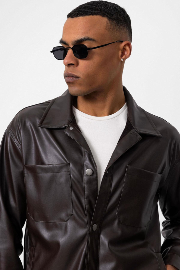 ANT Faux Leather Men's Thin Coat - Cedar Park