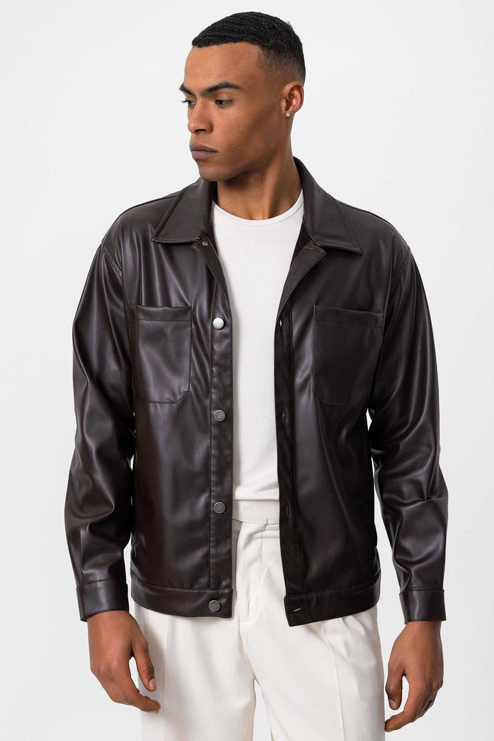 ANT Faux Leather Men's Thin Coat - Cedar Park