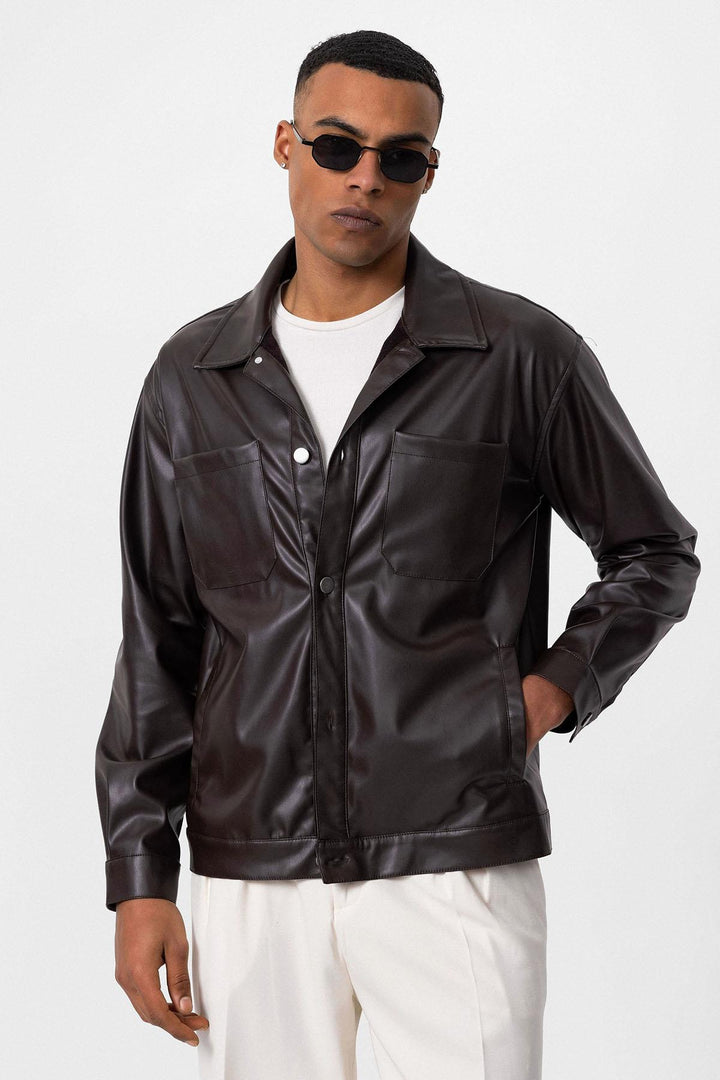 ANT Faux Leather Men's Thin Coat - Cedar Park