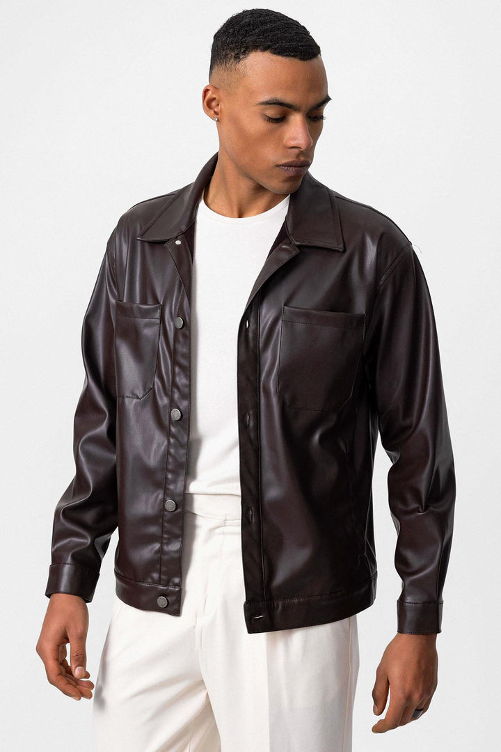 ANT Faux Leather Men's Thin Coat - Cedar Park