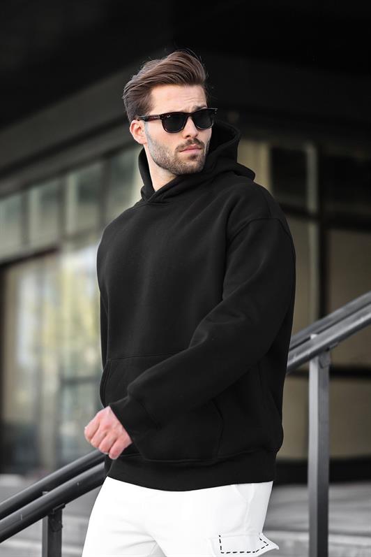 MDX Siyah Kapüşonlu Kanguru Cep Erkek Sweatshirt E7169 - Union City