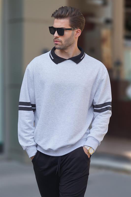 MDX Caramel Polo Neck Oversized Sleeve Striped Men's Sweatshirt 7048 - Ilkeston