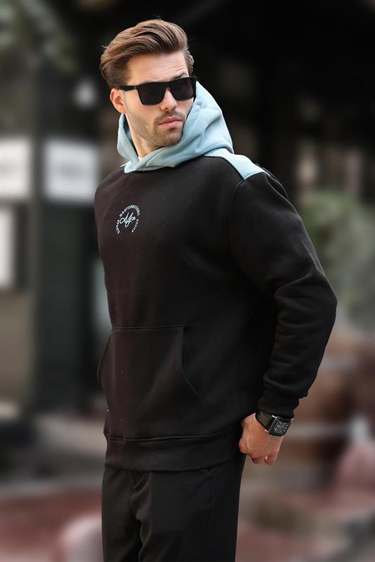 MDX Black Hooded Color Block Embroidered Detail Men's Sweatshirt 7088 - Trento