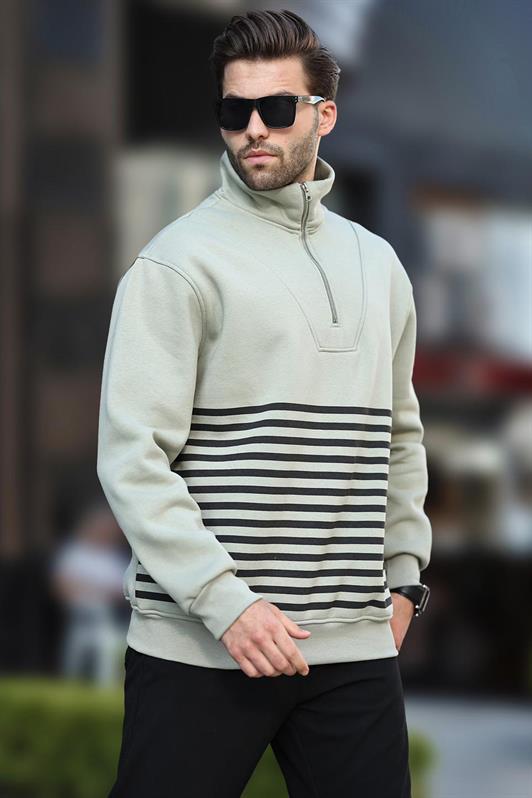 MDX Çağla Green Striped Sweatshirt with Zipper Collar 7056 - Montgomery Village