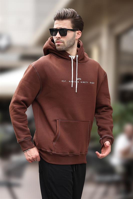 MDX Men's Sweatshirt with Hood, Embroidered Detail, and Pocket in Pain Brown 7066 - Fredericton
