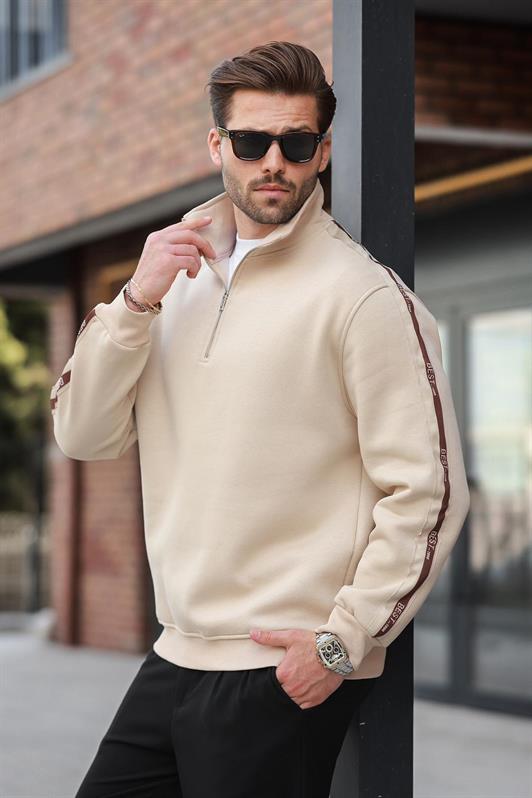 MDX Beige Half Zip Fisherman Collar Men's Sweatshirt E7164 - Etterbeek